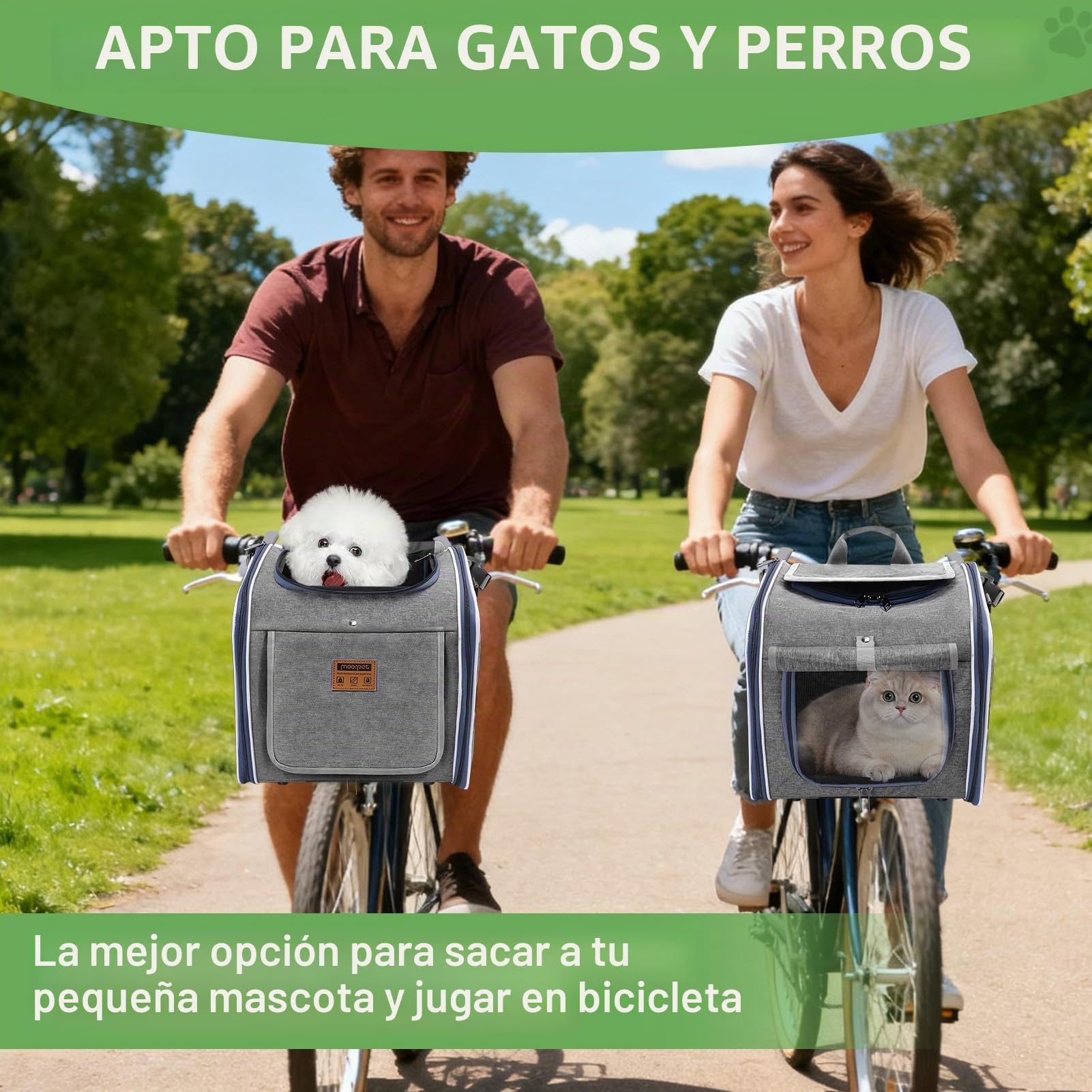 Cesta de bicicleta para perro, tela Oxford, expandible, transpirable, mochila transportadora para mascotas con 4 ventanas de malla para perros pequeños y gatos
