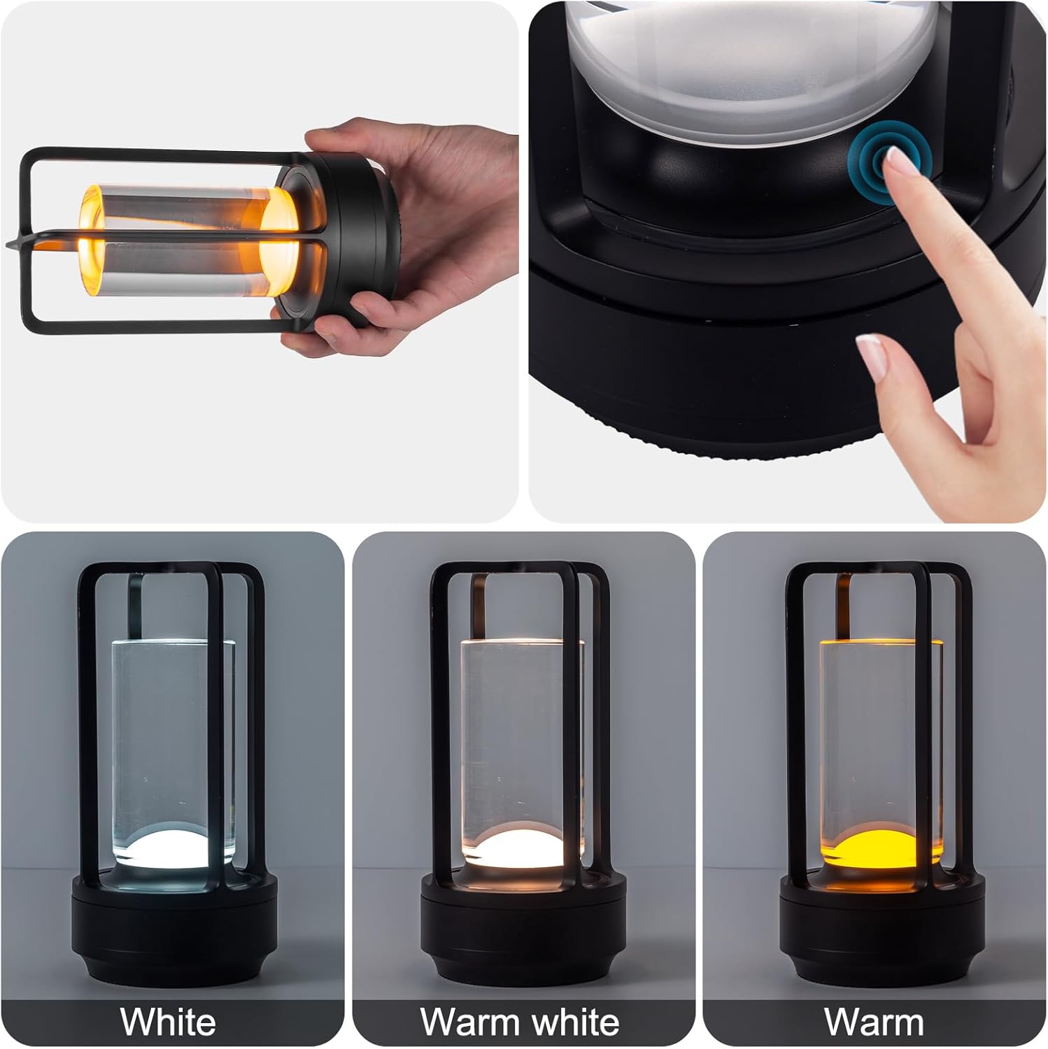Rechargeable Cordless LED Table Lamp - Waterproof Portable Touch Dimmable Desk Light for Outdoor, Camping, Patio, Bedroom, Living Room - Night Light with Long Battery Life (Black)