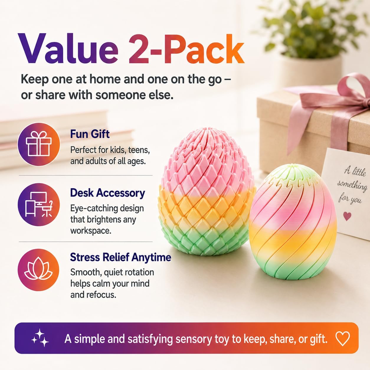 Twisty Fidget Egg Toys, 3D Printed Sensory Fidget Toys, Smooth Rotating Desk Fidget Toy, Quiet Stress Relief & Focus Fidget Toy (Sunset Glow) image 2
