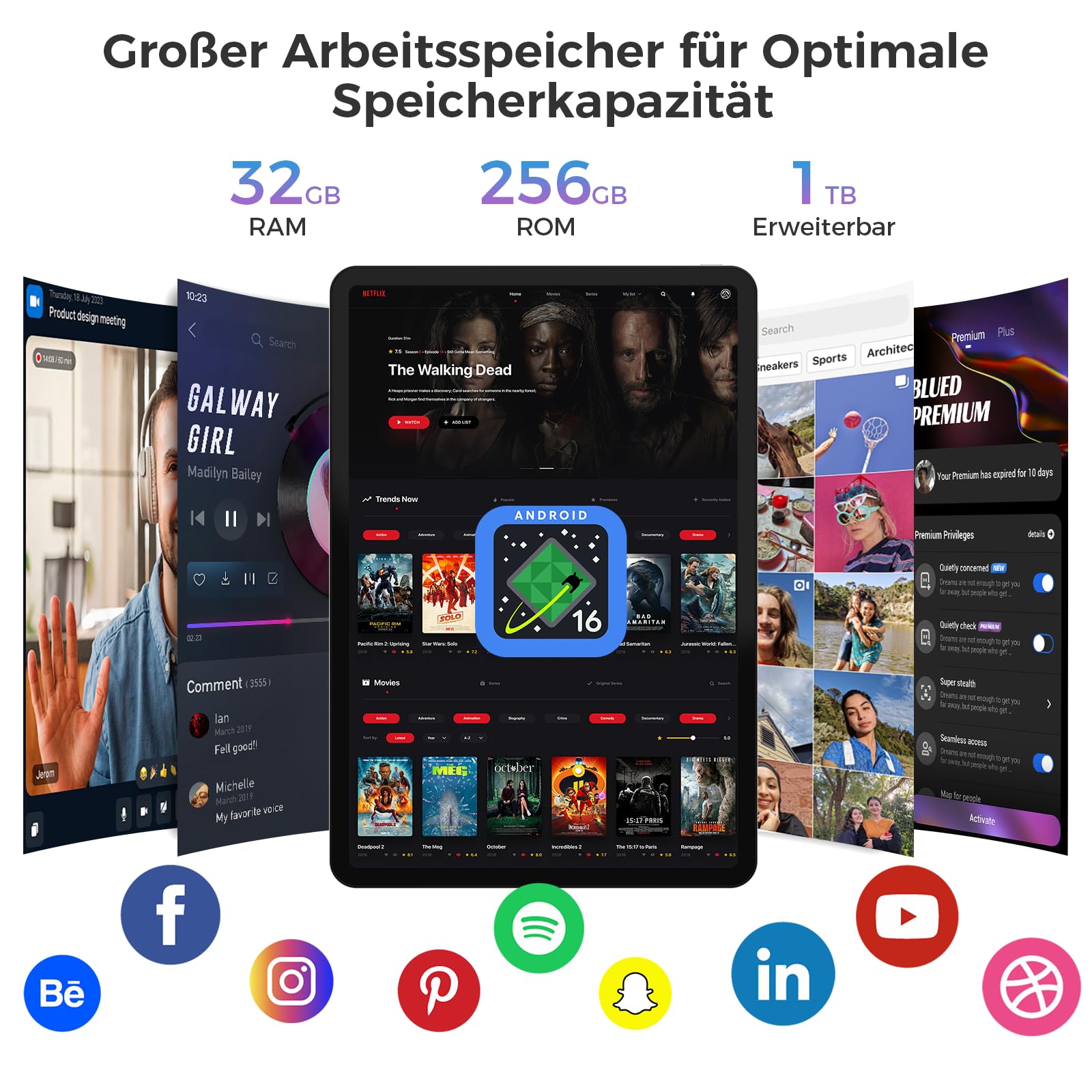 Tablet 12.2 Zoll Android 16 Tablets, 32GB RAM+256GB ROM, 2400*1600 IPS 10000mAh Tablet Octa-Core T7300, 5+16MP/Gemini AI/Widevine L1/TÜV Rheinland/18W Schnellladung/IP54 Wasserdicht