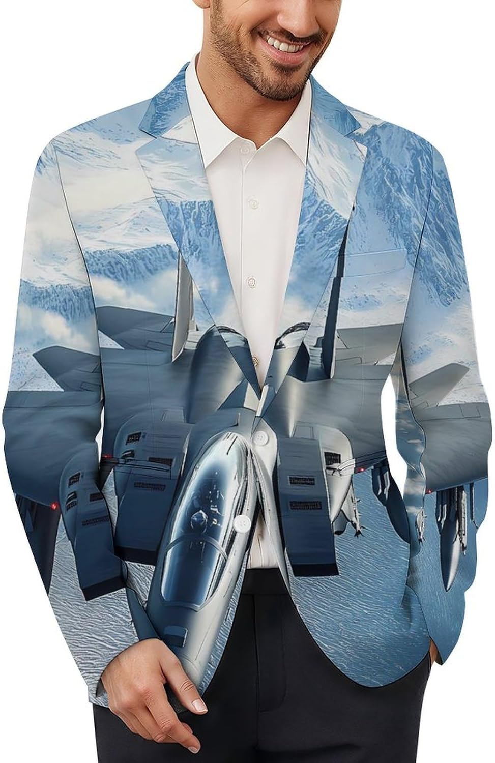 Aircraft Fighter Jet F-15 Ea-gles Flying Mens Casual Blazer Two Button Lightweight Sport Coat Suit Jacket
