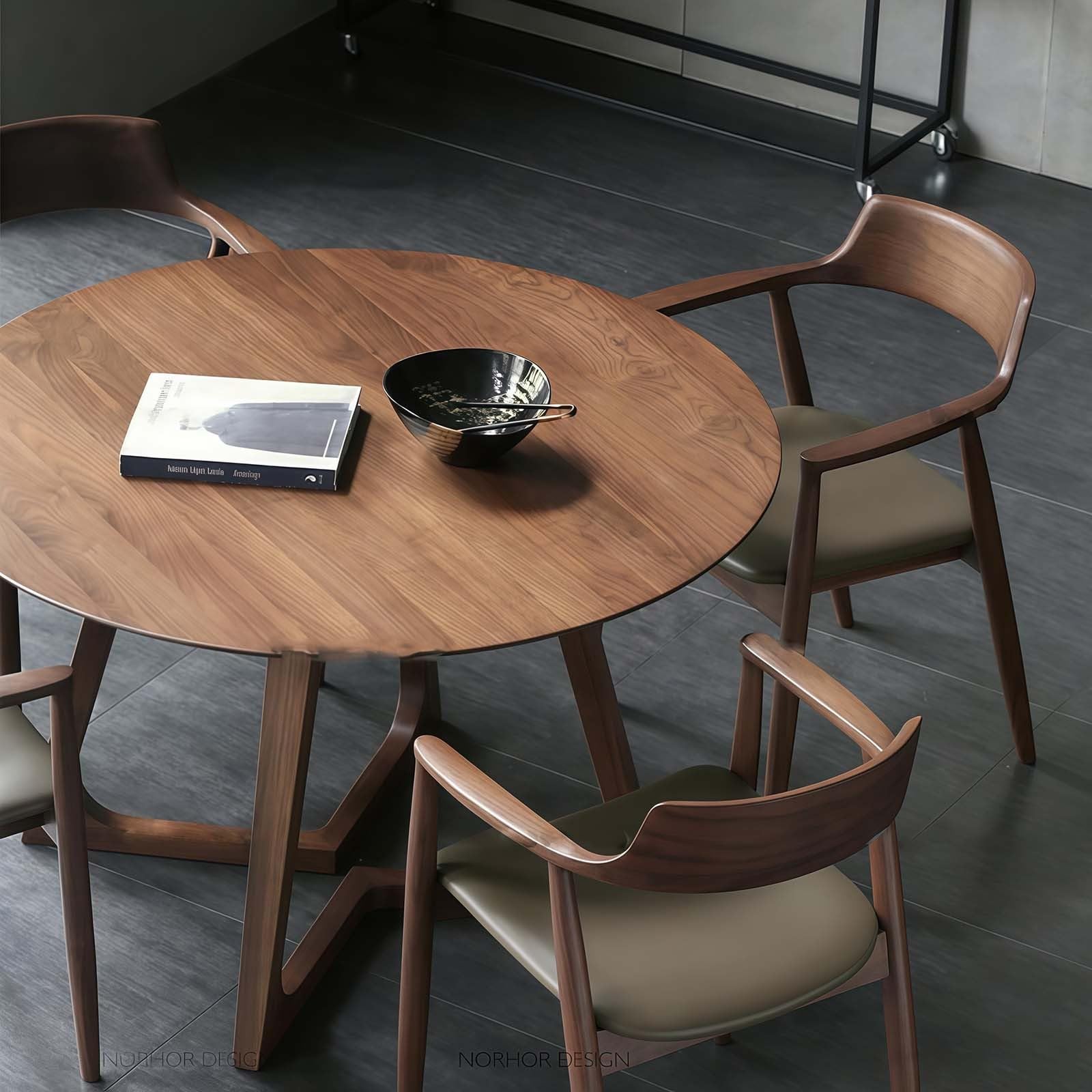 MidCentury - Tavolo da pranzo rotondo moderno in legno massello con base a V e design salvaspazio, facile da montare, ideale per sala da pranzo e soggiorno, 80 cm, set da 4 pezzi