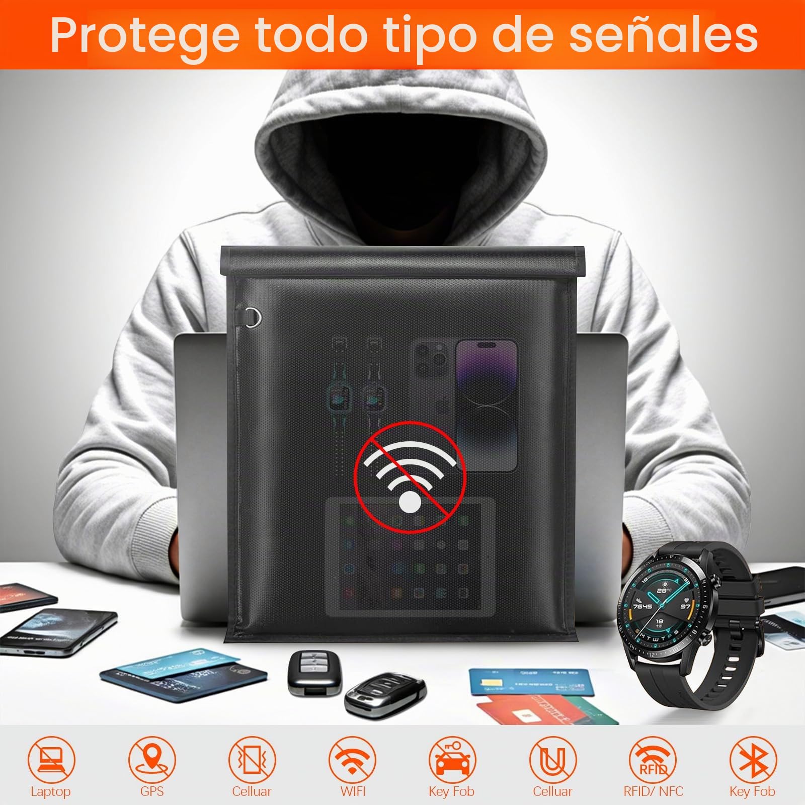 Bolsas Faraday, Jaula Faraday Grande Antirrobo Antirastreo, Bloqueador de Señal RFID Bolsa EMP, Protector de Llavero Bolsas Faraday para Teléfonos/Portátiles/Tabletas/Llaves de Coche