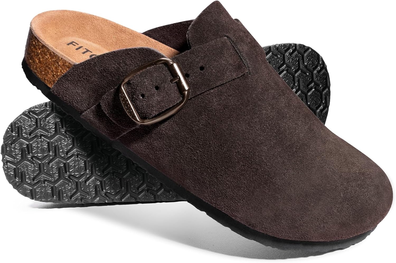 FITORY Mens Suede Clogs with Arch Support,Comfort Leather Mules Cork Footbed Potato Shoes Size 7-14