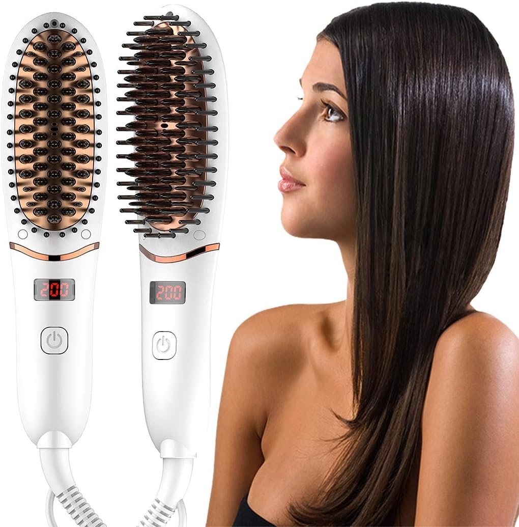 Very ETERNITY Mini Size Hair Straightener Brush, Electric Anti Scald Hair Straightening Comb with LED Display, Portable Straightening Brush for Travel, Five-speed Adjustment Heating Temperature