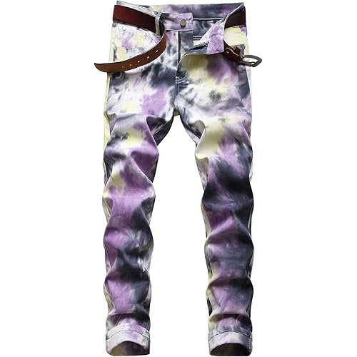 Enrica Men's Casual Printed Jeans Skinny Denim Pants