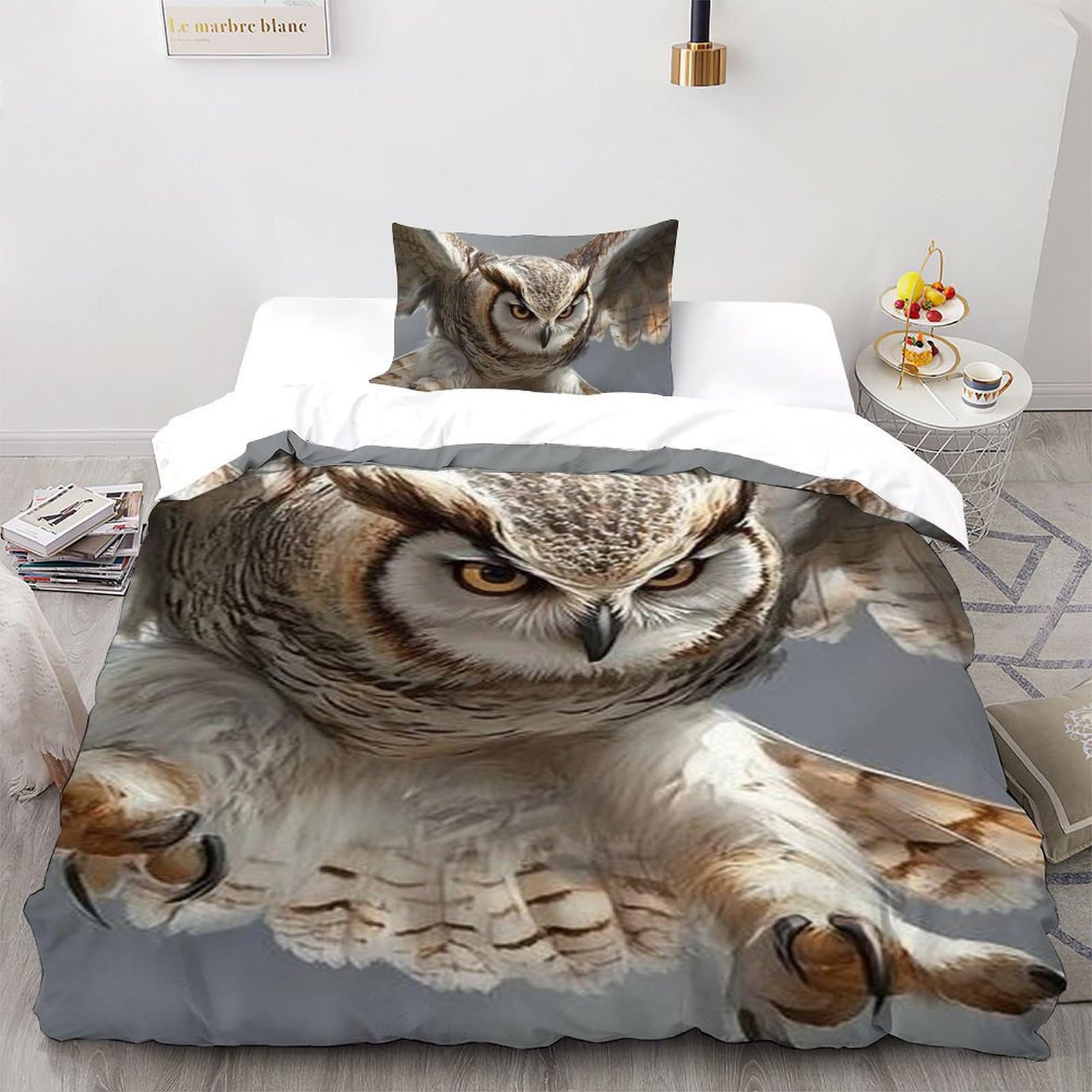 Housse de couette microfibre animaux imprimé 3D 135x200 taies d'oreiller