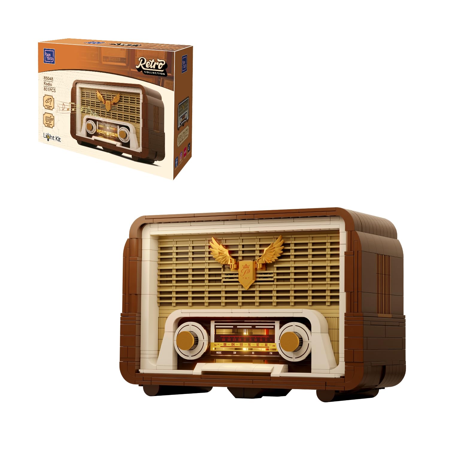 PAN TASY Set de Construction Radio Rétro pour Adultes, Modèle de Radio Vintage avec Module Lumineux et Bouton de Réglage Mobile, Amplificateur pour Téléphone, Modèle de Collection et Décoration