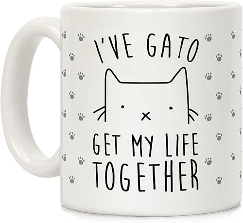 LookHUMAN I've Gato Get My Life Together Taza de café de cerámica blanca de 11 onzas