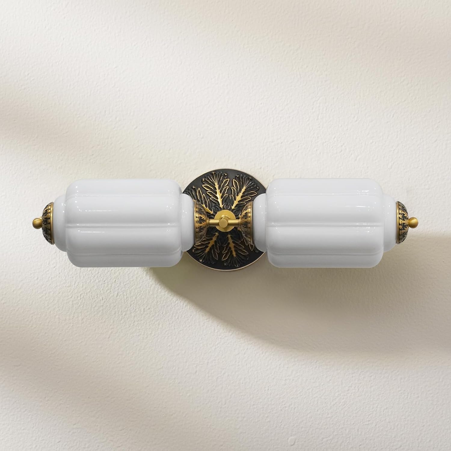 Vintage Bathroom Vanity Light - 2-Light Milk Glass Sconce with Antique Brass Finish & White Shade, Wall Sconce Lighting for Bathroom Mirror, Hallway, Living Room, Bedroom