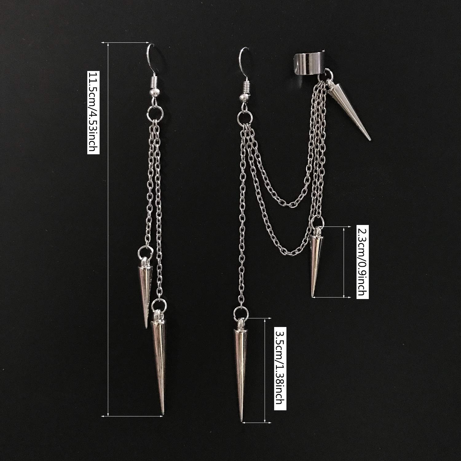 Aretes de cadena larga con borla larga estilo punk negro 316L, estilo vintage, steampunk, engranaje, clavos, trepadores, colgantes, para hombres y mujeres, unisex, Metal, N/P 2