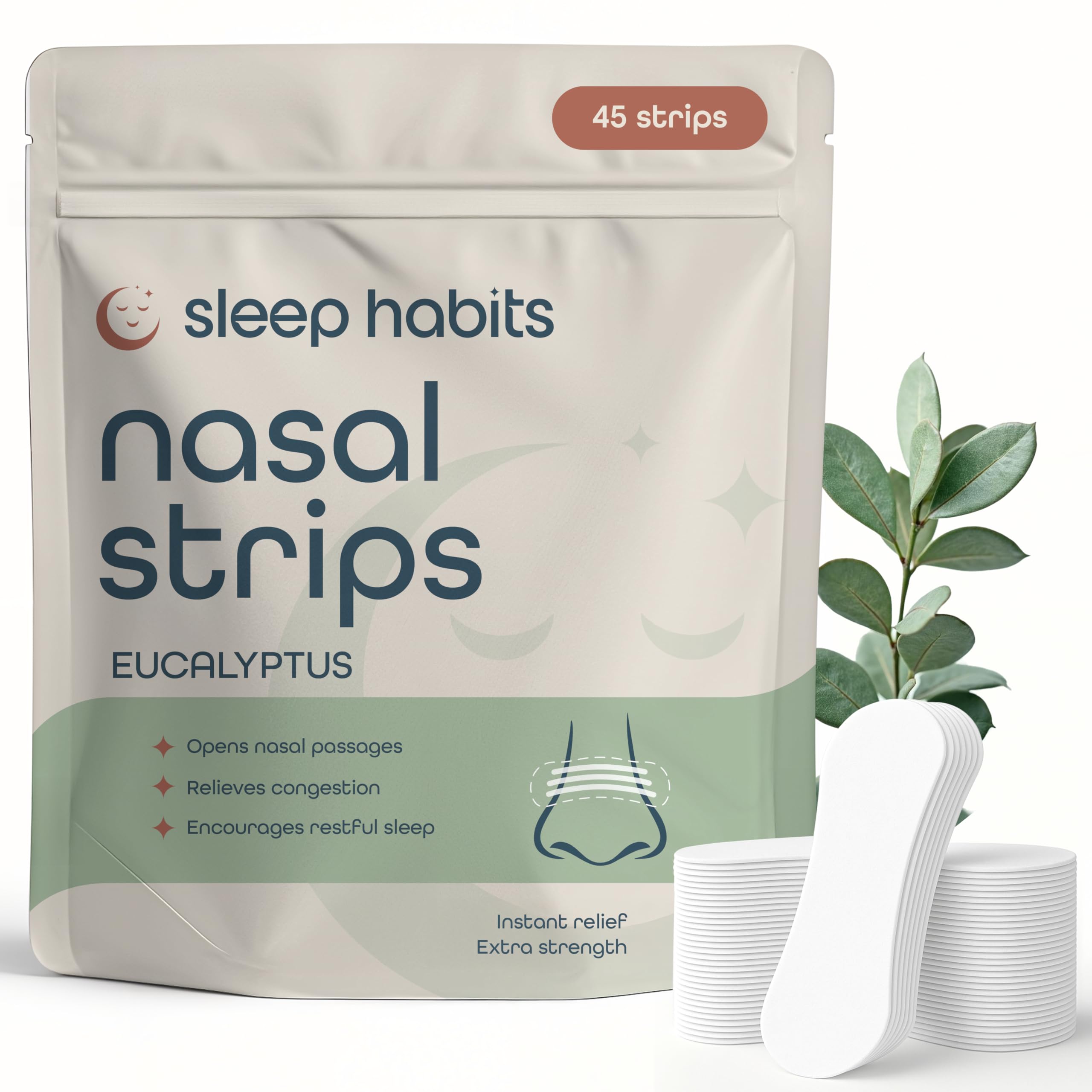 SleepHabits 45PC Breathing Strips Non-Toxic Tested Nose Strips for Breathing Sleep Nasal Strips for Snoring Solution Extra Strength