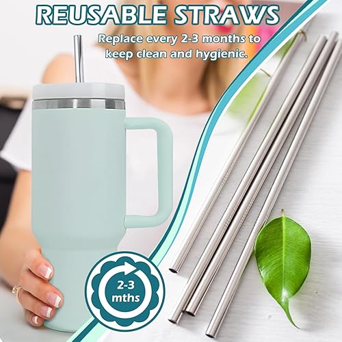 Miniatura 6 de Paquete de 6 popotes reutilizables con cepillo de limpieza, popotes largos de repuesto compatibles con vaso Stanley de 40 onzas y 30 onzas, metal,