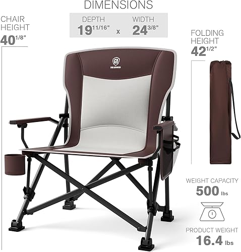 Miniatura 8 de EVER ADVANCED Silla de campamento plegable de gran tamaño, para adultos, silla de césped resistente con bolsillos laterales, silla cuádruple