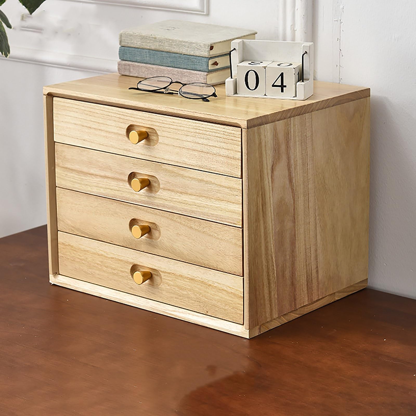Wooden Desk Box,Multi-Layer Drawer Cabinet For Office & Home,Stylish Functional Design,Heavy-Duty Capacity,Perfect For Workspace Storage Solution,Holzfarbe-4 layer