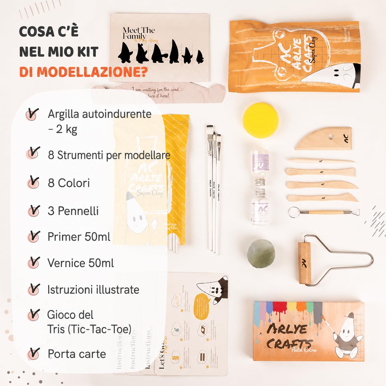 Töpferset für Zuhause ohne Brennen – 2 kg lufttrocknender Ton mit Acrylfarben Set, Werkzeug & Anleitung – DIY Keramik Bastelset für Anfänger, Kinder & Erwachsene Geschenk