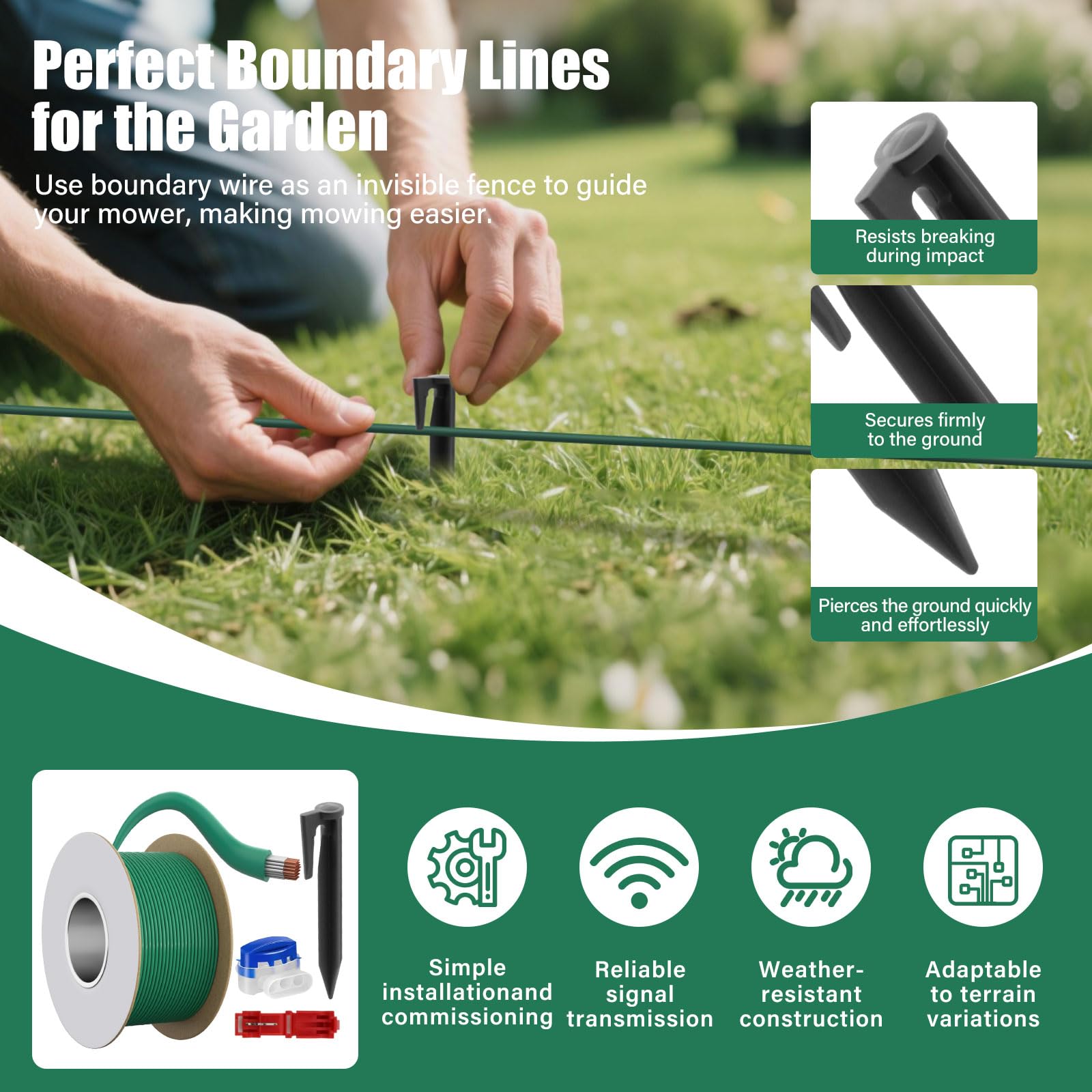 VELPAX 250M Boundary Cable,Universal Boundary Wire for Robot Lawnmower,Garden Wire Accessory Set,with 150 ground spikes,40 Cable Connectors,40 Connection Terminals - Image 4
