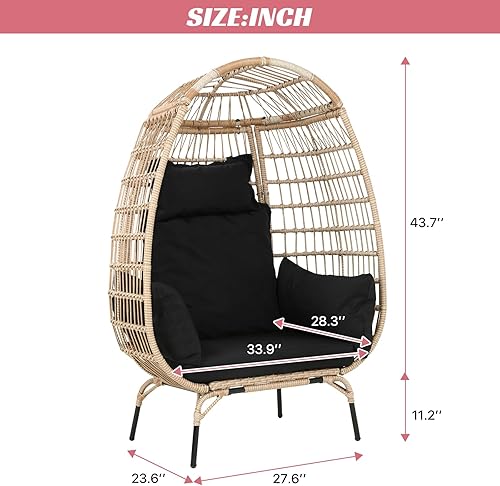 Miniatura 2 de Dkelincs Silla de mimbre para interiores y exteriores, silla de lectura para patio, silla de ratán de gran tamaño para patio, jardín, sala de estar