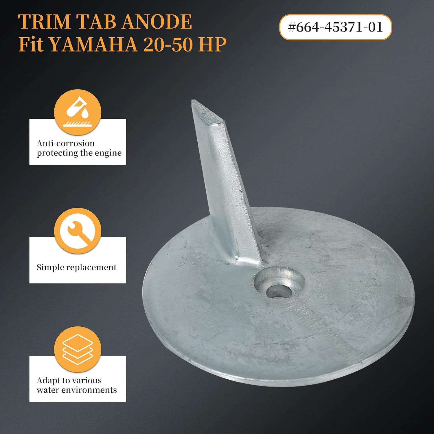 664-45371-01 Trim Tab Zinc Anode Replacement for Yamaha Outboard 20-50HP Engine