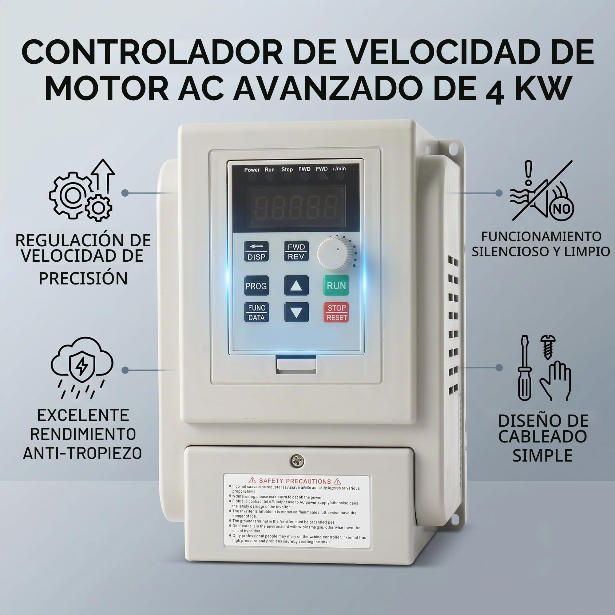 Fafeicy Variador de Frecuencia AT1-4000X, Motor AC Trifásico, 220V, 4kW, Monofásico, Controlador de Velocidad PWM