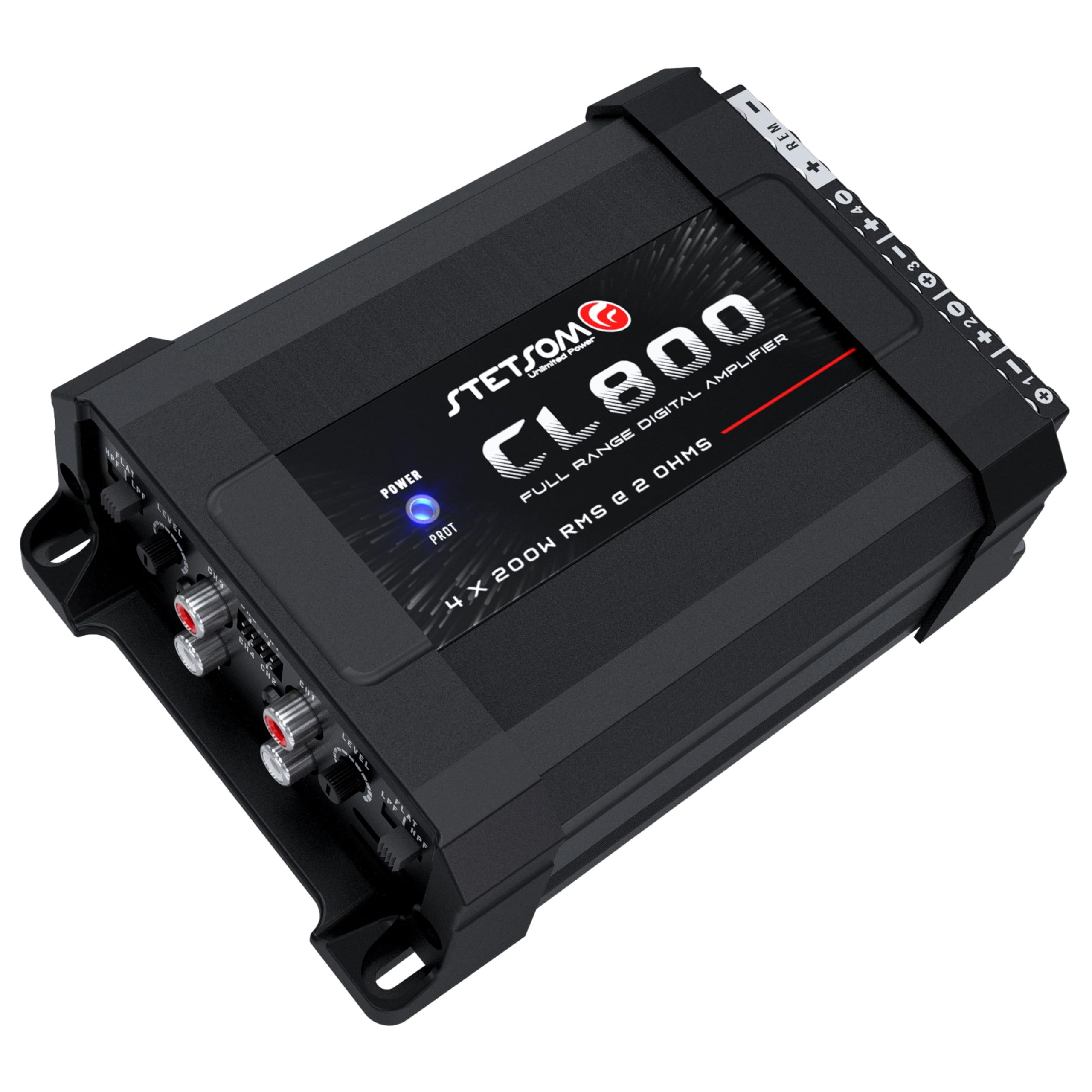 Stetsom CL 800.4_2 Ohms - Amplificatore a 4 canali RMS da 800 W con RCA e ingresso alto e crossover LPF e HPF a 90 Hz