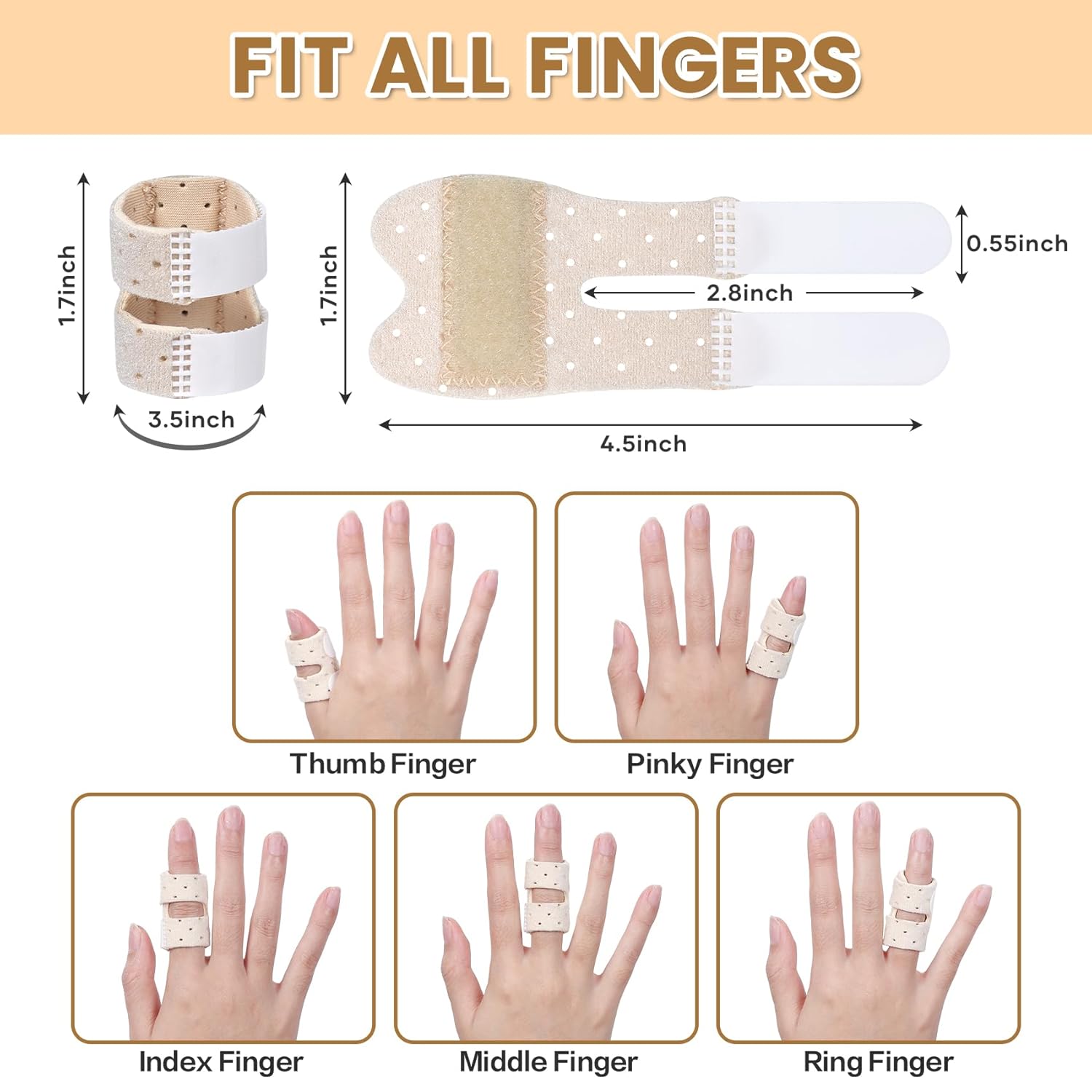 Trigger Thumb Splints, Finger Splint for Broken/Straightening/Arthritis, Breathable Thumb Brace for Thumb/Middle/Ring/Index/Pinky Finger, Beige, Short, 2pcs