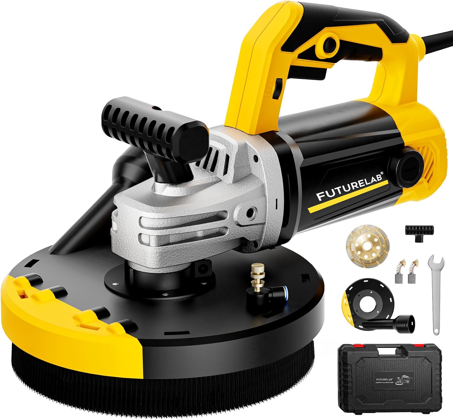FUTURELAB® 7” 7-Inch Concrete Surface Grinder，Angle Grinder Kit with Dust Shroud, floor grinder, 2200W Motor,Auxiliary Handle, Diamond Wheel, 90° Seamless sanding for Floor, Wall, Adhesive and Ceiling