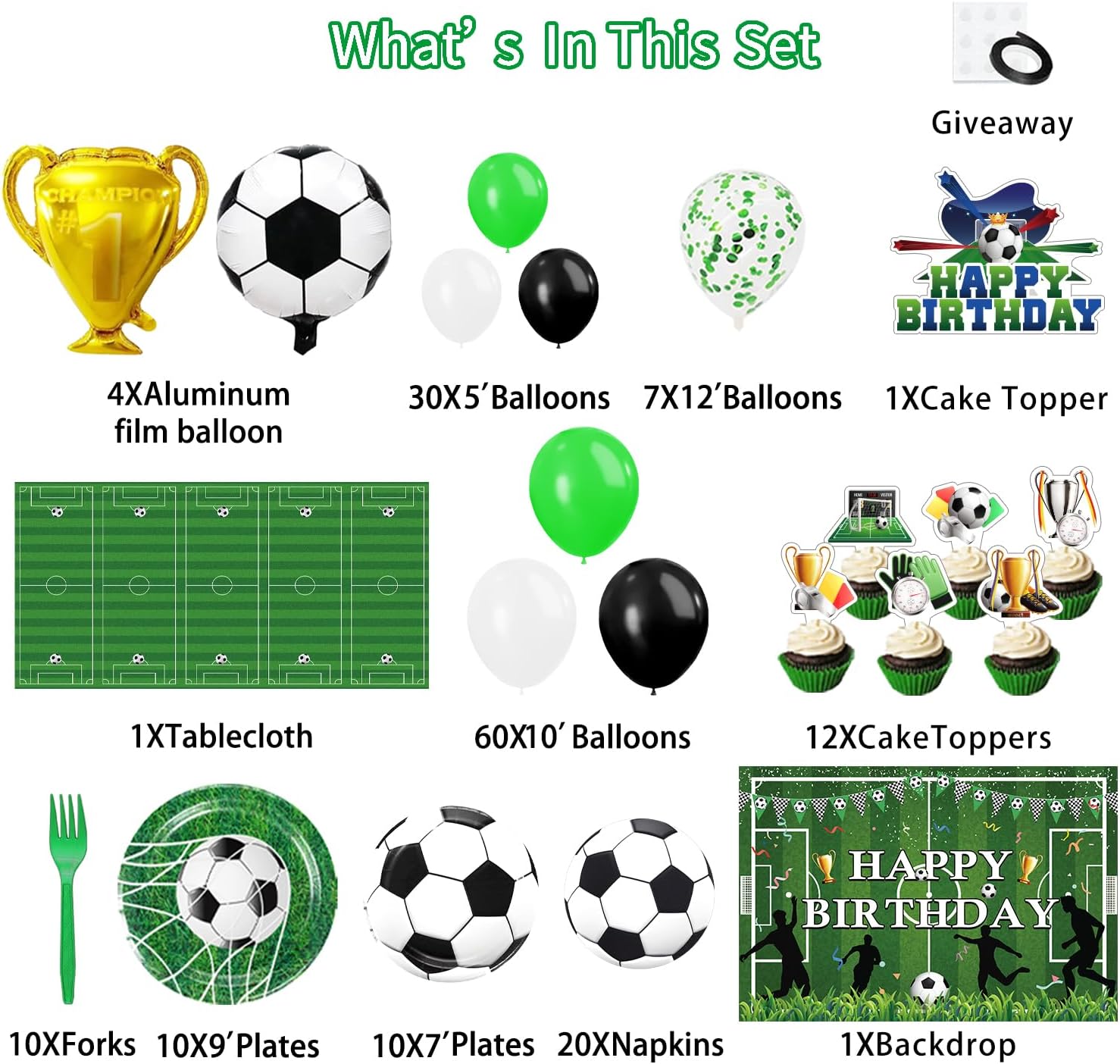 Soccer Birthday Party Decorations,Soccer Party Decorations,Soccer Decorations For Party,Include Balloon arch,Backdrop, Cake Toppers,Tableware, Tablecloth - Image 2
