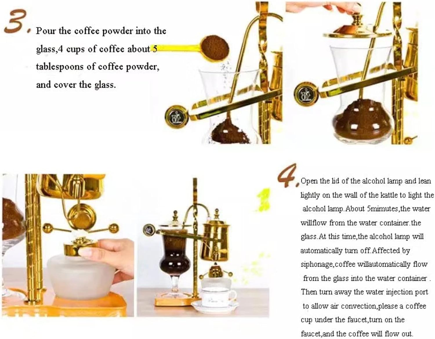 Coffee Maker Kettle Coffee Maker Siphon Coffee Maker Vacuum Pot Luxury Vintage Style Home Manual Coffee Brewing Appliance Set,A