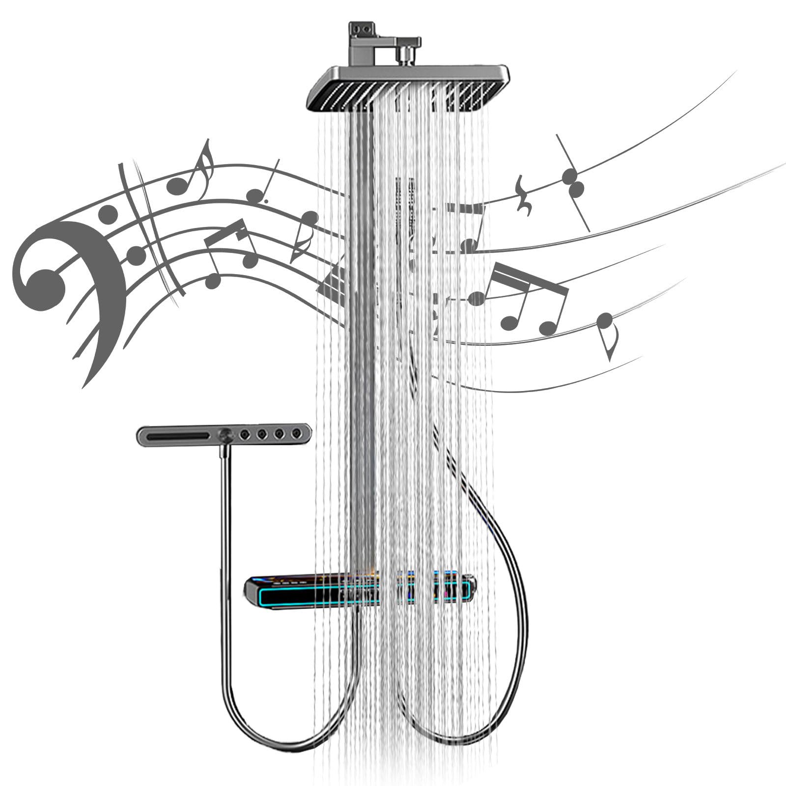 Système de douche thermostatique haut de gamme avec ciel de pluie LED et cascade