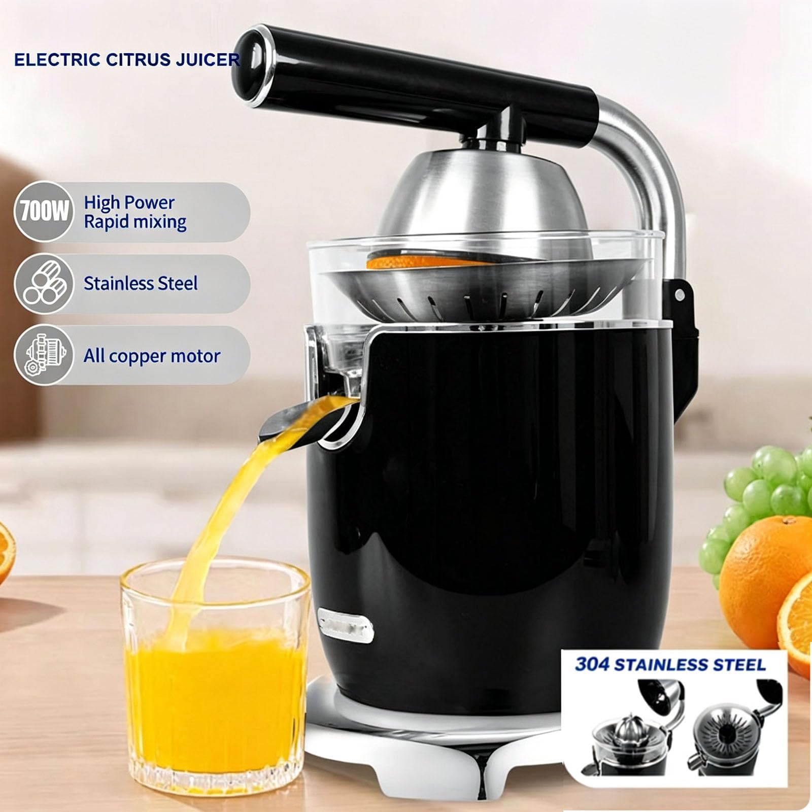 Elektryczna Wyciskarka Do Cytrusów, Wyciskacz Do Cytryn Z 2 Stożkami | Wytrzymała Dźwignia Dociskowa, Wydajne Oddzielanie Miąższu, Łatwa W Czyszczeniu Wyciskarka Do Owoców do Domu, Kawiarni