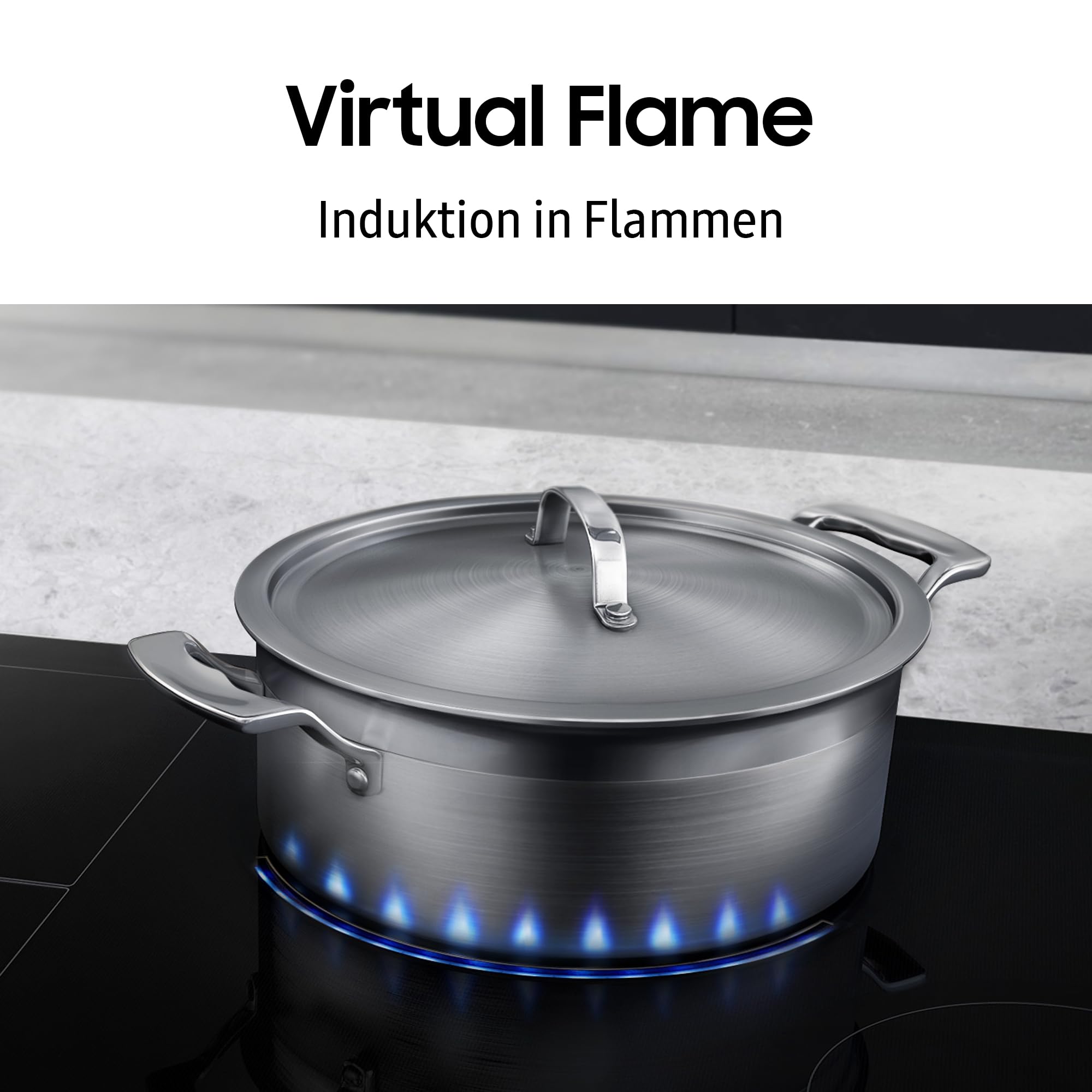 Samsung NZ84J9770EK/EF autarkes Virtual Flame Induktionskochfeld / 80 cm / flexible Zone links / schwarz