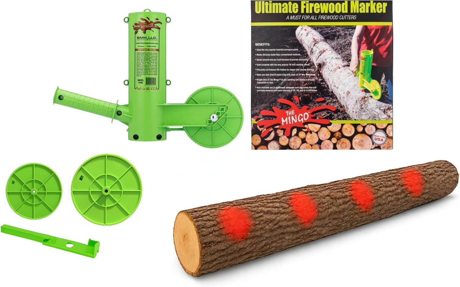 Firewood Bundle - Chainsaw accessories - Firewood Measuring Tool - Log Holder for Cutting Firewood - Logging Tools and Equipment - Includes 14" 16" and 18" Wheel Marker and Extra Trigger
