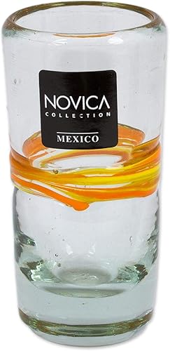 Miniatura 5 de NOVICA Vasos de chupito de tequila reciclados en espiral amarillos, hechos a mano, 2 onzas (6 unidades)