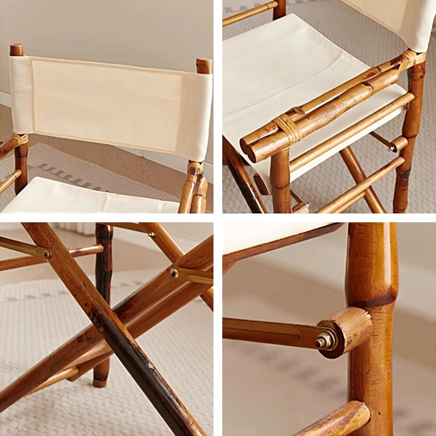 Set of 2 Bamboo Folding Directors Chairs, Detachable Portable Dining Lawn Chairs for Indoor Outdoor, Camping, Picnic, Beach & Sports Events