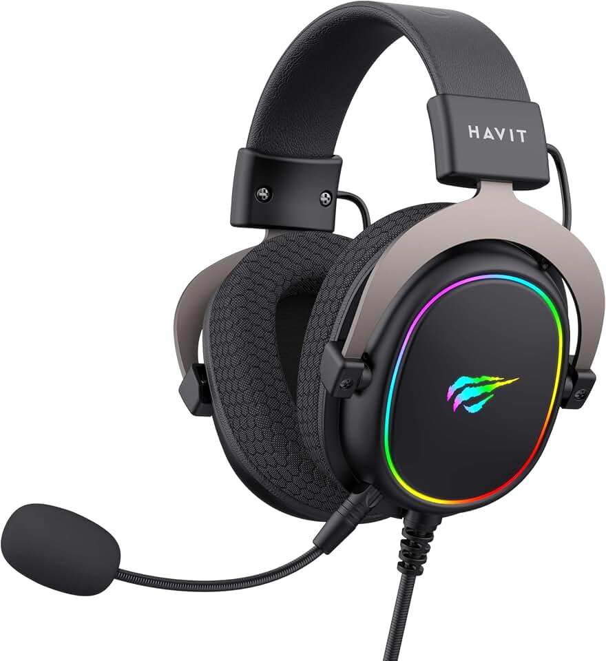 Havit Fone de Ouvido 7.1 USB Gamer H2002R Iluminação RGB, Falante de 50 mm, Microfone Destacável, Headband Regulável, Earpads confortáveis