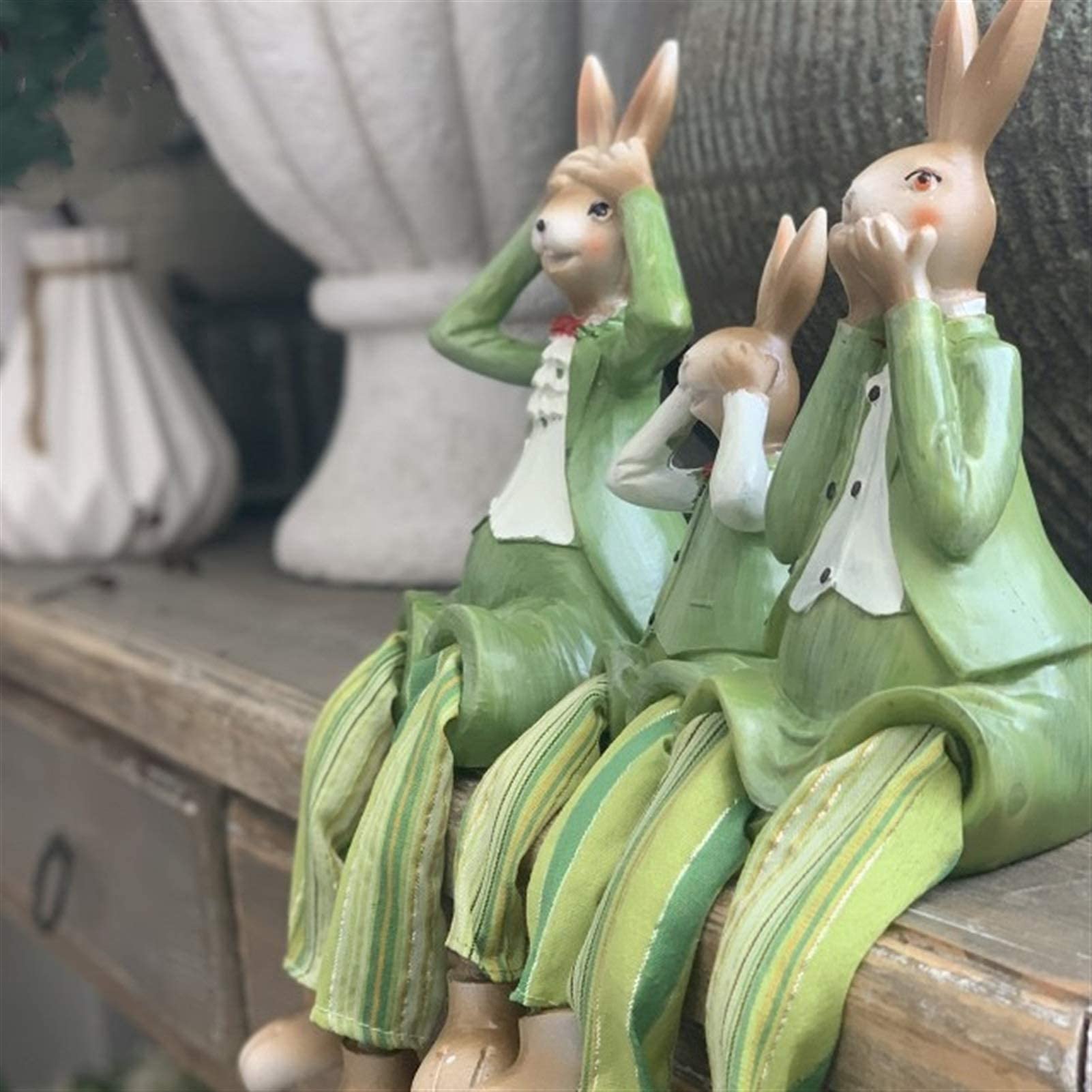 Ornamenti da giardino per esterni Simpatici tre coniglietti con piedini ap