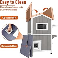 Vista 4 de Casa cálida aislada para gatos de 2 pisos, refugio resistente a la intemperie para gatos con 2 plataformas, capas térmicas, 2 puertas de escape