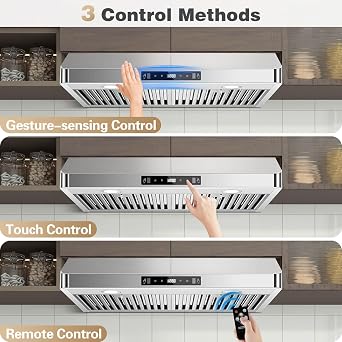 SNDOAS Under Cabinet Range Hood 30 inch,Stainless Steel Ducted/Ductless Range Hood with Touch/Gesture/Remote Control,700CFM & 3-Speed Kitchen Stove Vent Hood,Baffle Filters,3 Air Vents