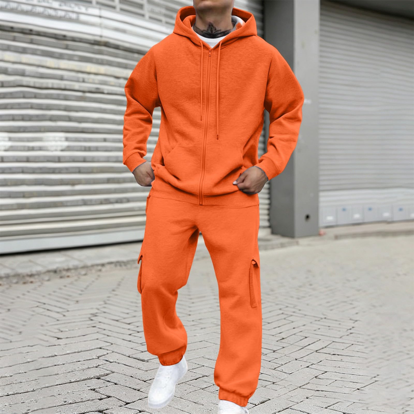 CHUNOTU Survêtement pour homme avec capuche et pantalon cargo avec