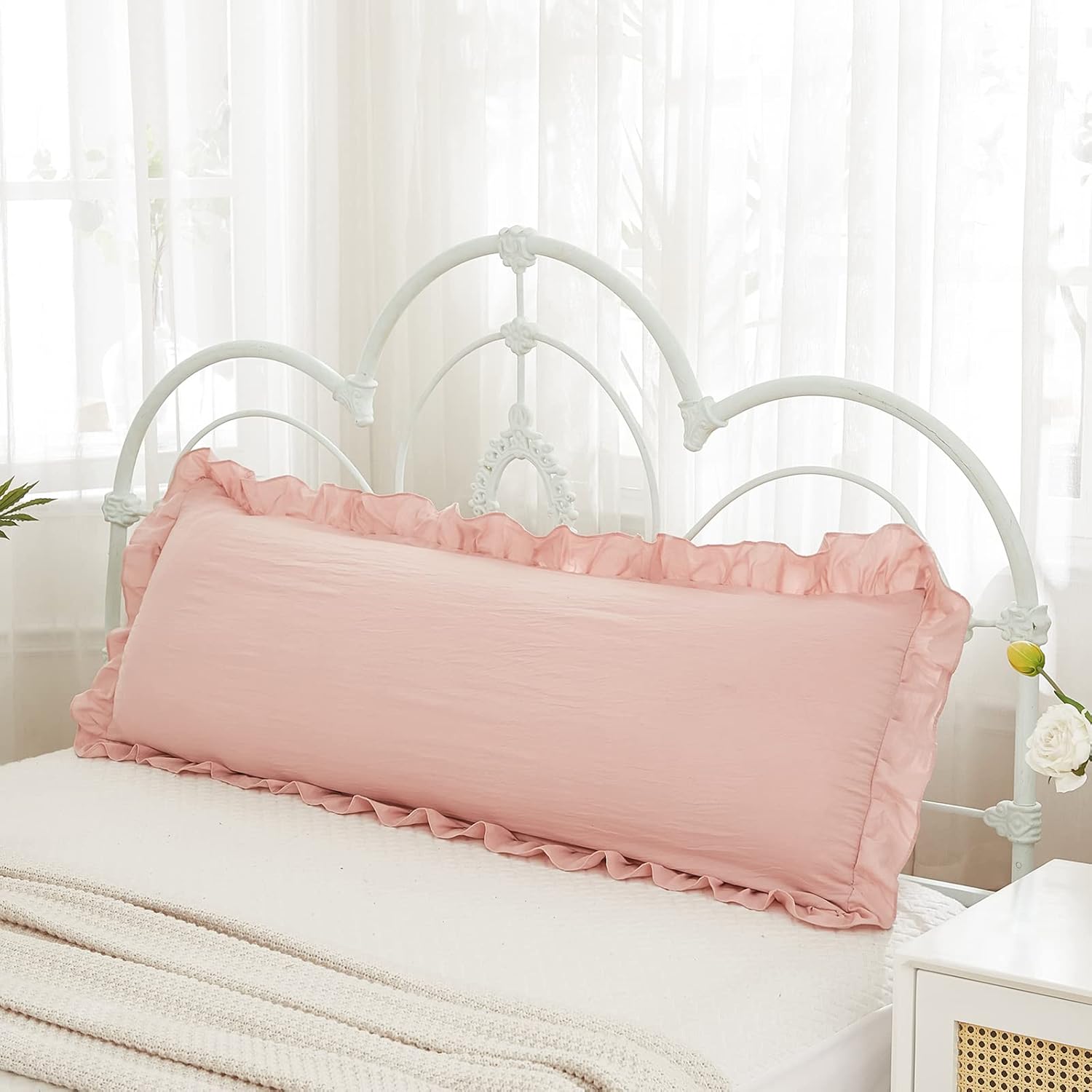 Pink Body Pillow Cover 20x54inches Long Pillowcase Ruffled