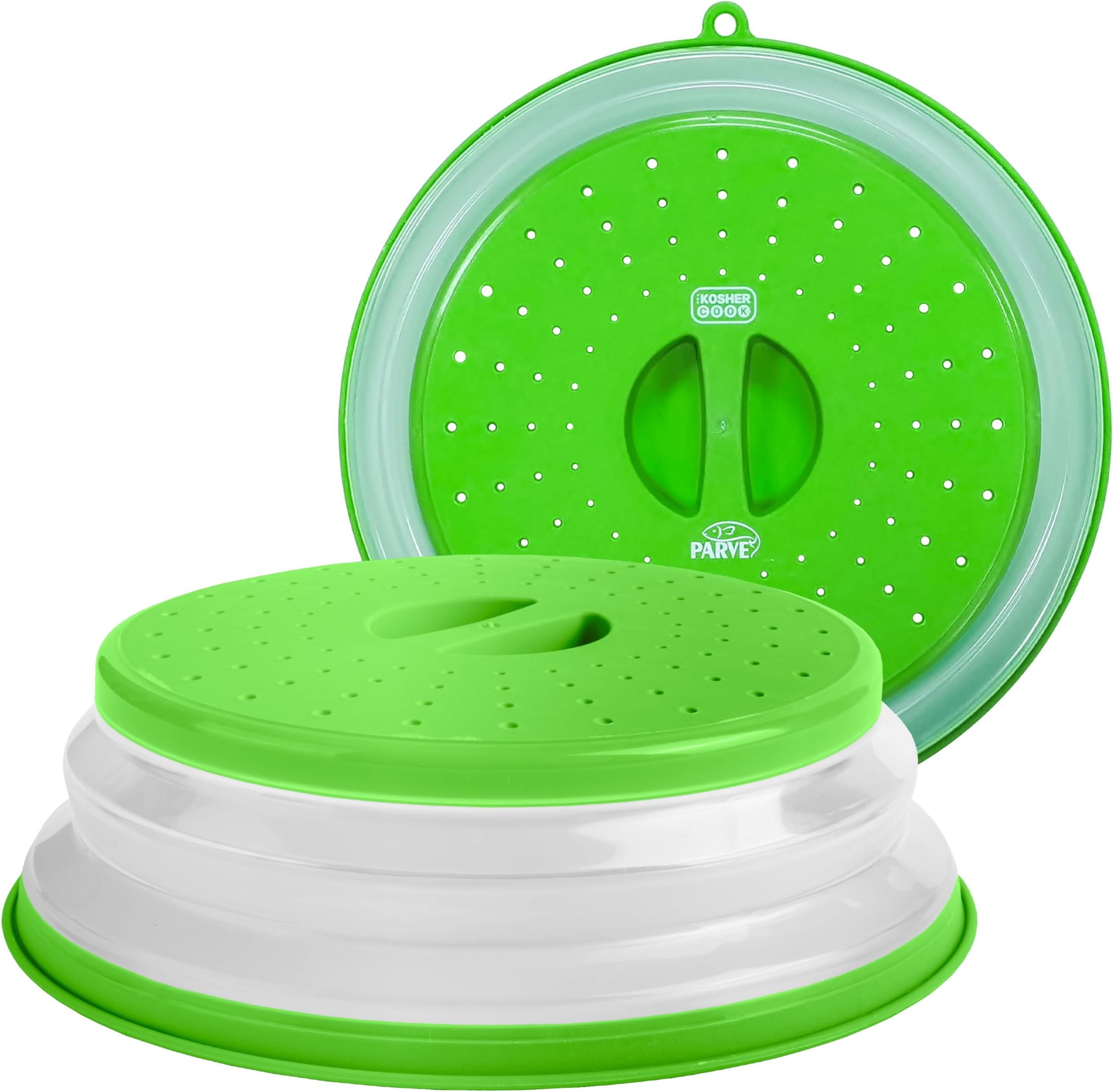 Parve Green Microwave Plate Cover - Collapsible - Food Safe Topper Prevents Splatter and Mess to Keep Microwave Clean - Color Coded Kitchen Tools