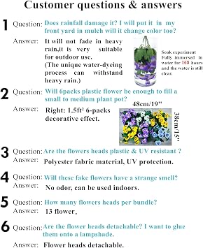 12 Bundles Artificial Flowers Outdoor UV Resistant Artificial Pansies Faux Plastic Flower in Bulk Fake Outdoor Plants (12, White/Purple/Blue/Yellow)