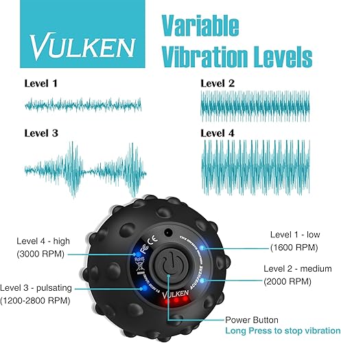 Miniatura 3 de Vulken Acusphere - Pelota de masaje vibratoria de alta intensidad de 4 velocidades para músculos y fitness, alivio del dolor de fascitis plantar,