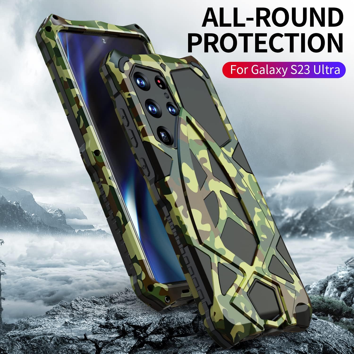 Lunivop for Samsung Galaxy S23 Ultra Case Metal Hard Phone Case Cover Case para Screw with Camera Protection Heavy Duty metalicas Military Grade Camouflage