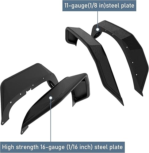 Miniatura 6 de Hooke Road Kit de guardabarros de tubo tubular JK delantero y trasero para Jeep Wrangler JK 2/4 puertas 2007-2018 con textura negra sólida