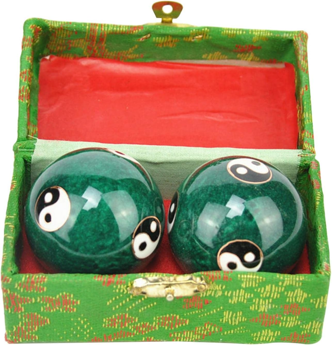 Xiaokeis 2 Pcs Baoding Balls, Chinese Health Exercise Stress Balls, Meditation Massage Handball with Box, Hand Exercise Ball for Hand Remedy Exercise and Stress Relief(Green Tai Ji)