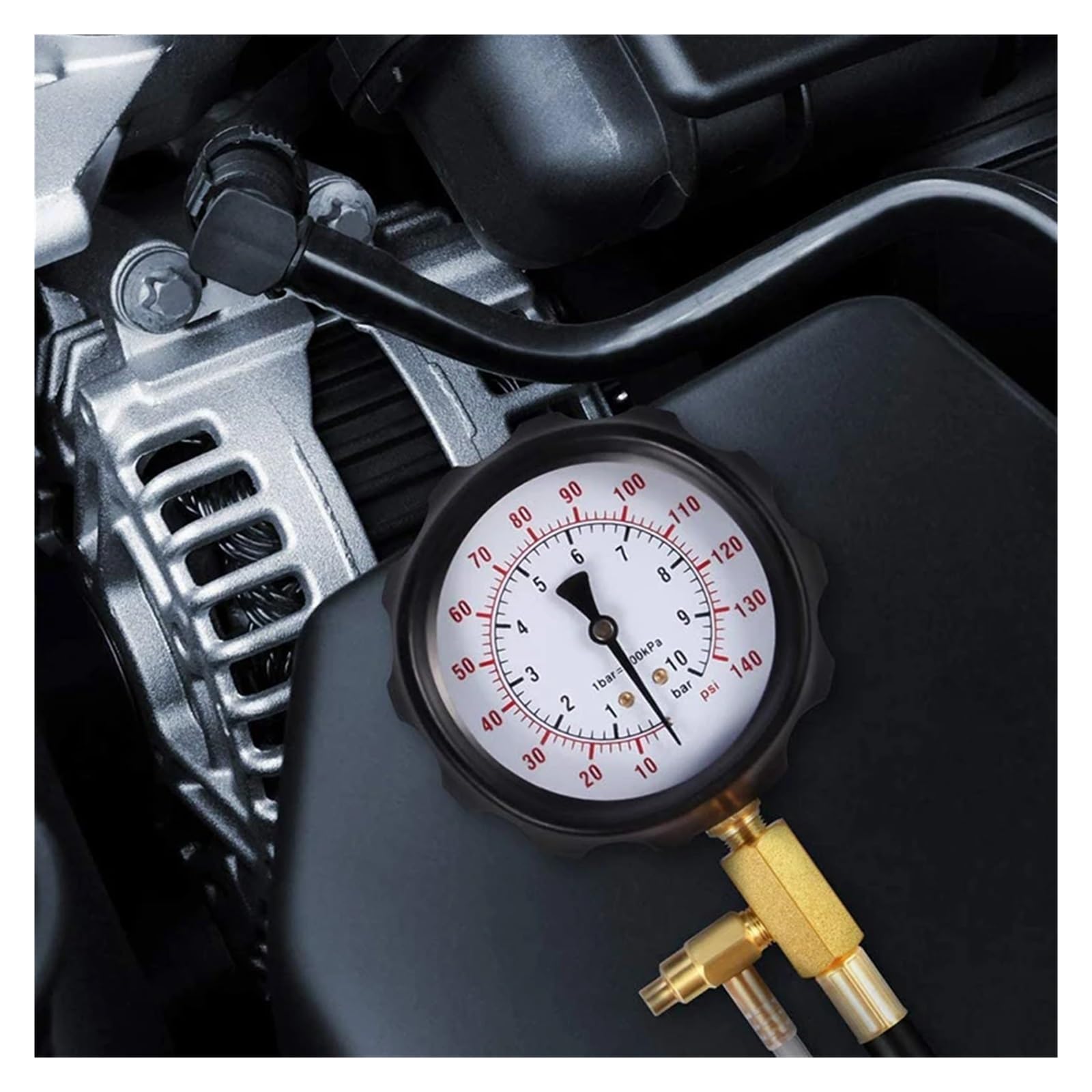 Kit Di Strumenti Diagnostici For Misuratore Pressione Della Pompa Iniezione Del Carburante 0-140PSI, Set For Tester Benzina Motore For La Maggior Parte Delle Auto (TU-114) Abbastanza Accurato(No Box)