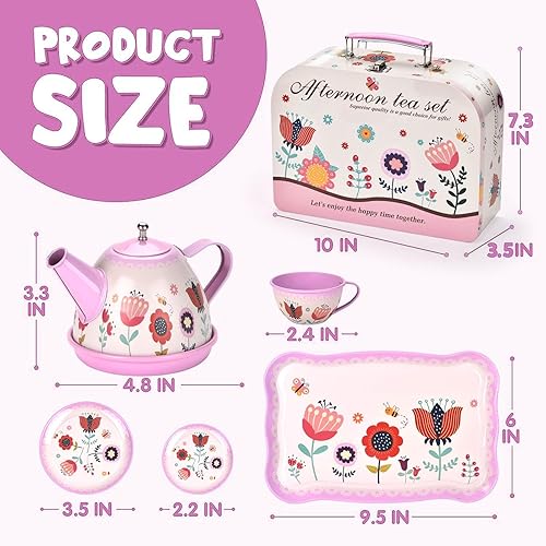 Miniatura 5 de Lajeje Juego de té de 52 piezas para niñas pequeñas, regalo para niñas de 3, 4, 5, 6 años, juego de fiesta de juguetes para niños, postres y estuche
