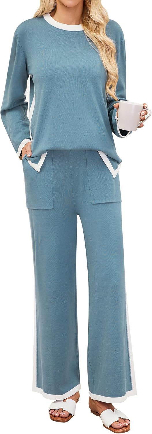 Blooming Jelly Womens Lounge Sets 2 Piece Fall Travel Outfits Sweater Knit Matching Sets Airport Loungewear